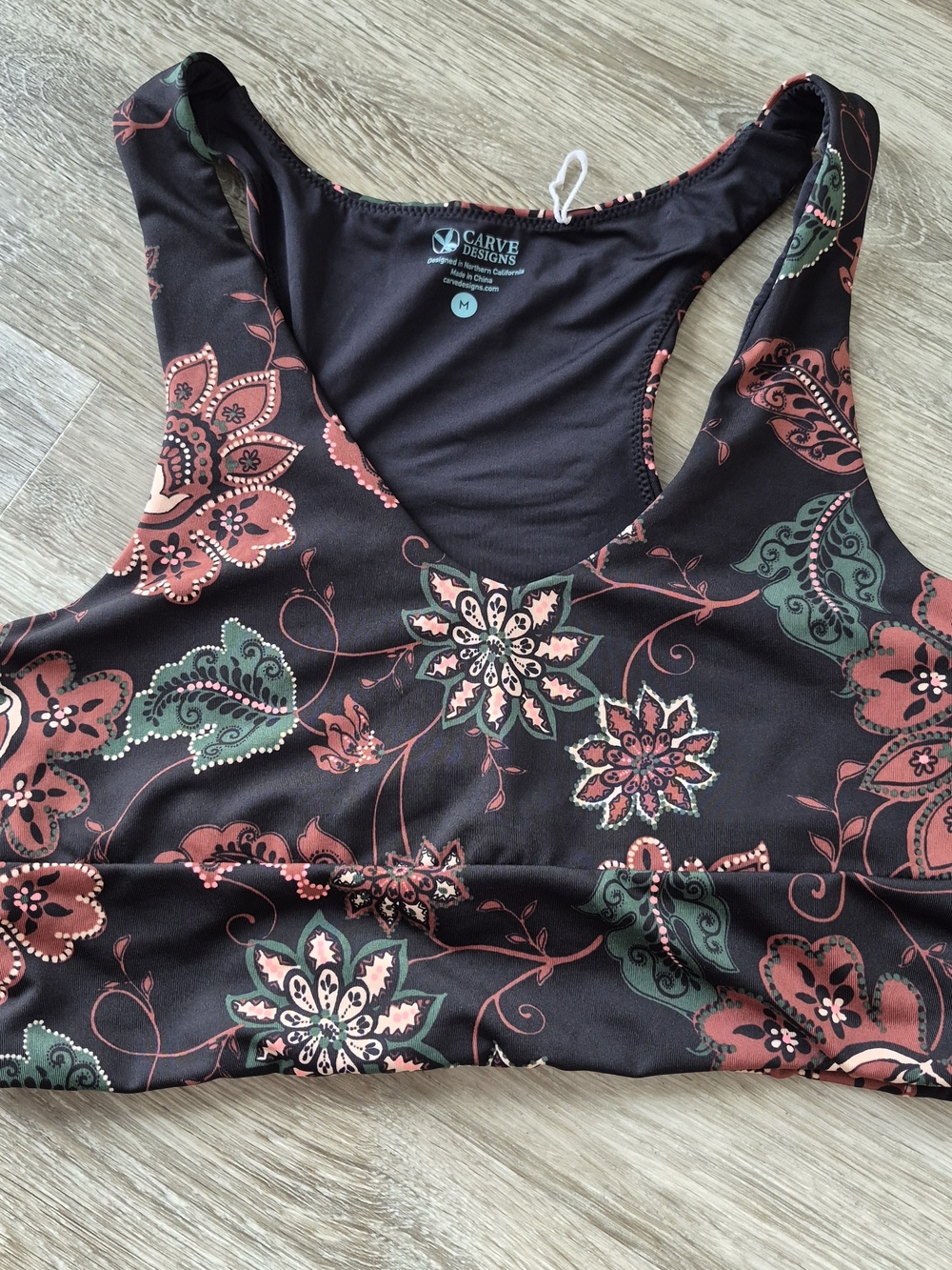 Carve Designs Floral Scoop Neck Bodysuit - Black with Coral & Green